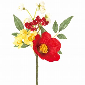 MAGIQ　春宴椿 ピック　レッド　アーティフィシャルフラワー　造花　お正月　FJ008662　椿（長さ 約22×幅 約16cm / レッド）
