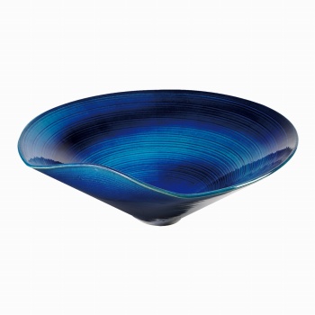 瑠璃楽水盤　花器　陶器　信楽焼　YK902020（幅 約31×高さ 約10cm）